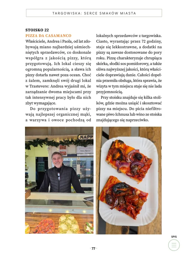 Strona z rozdziału o targowiskach – „Rzym Food Tour”